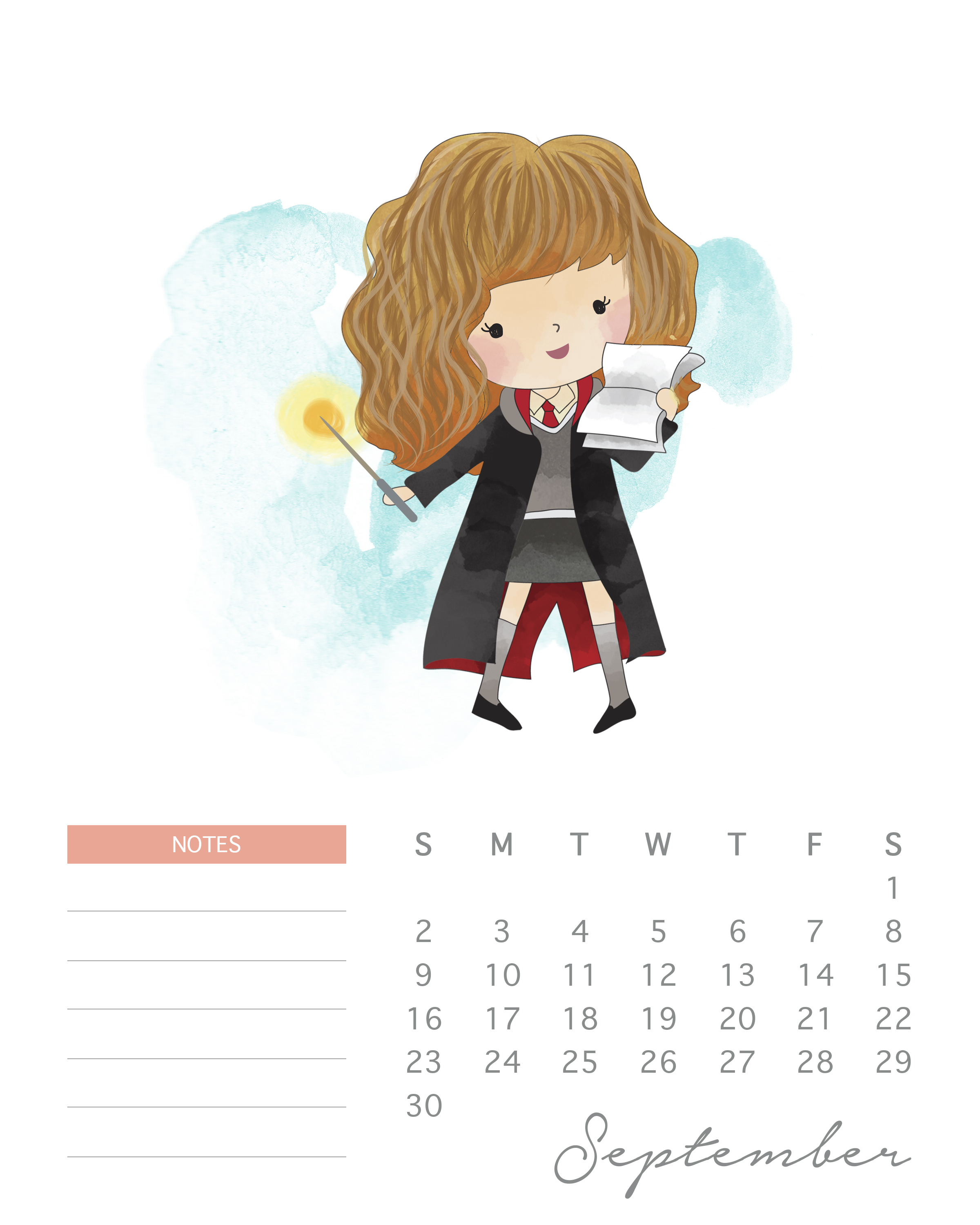 Free Printable 2018 Watercolor Harry Potter Calendar - The ...