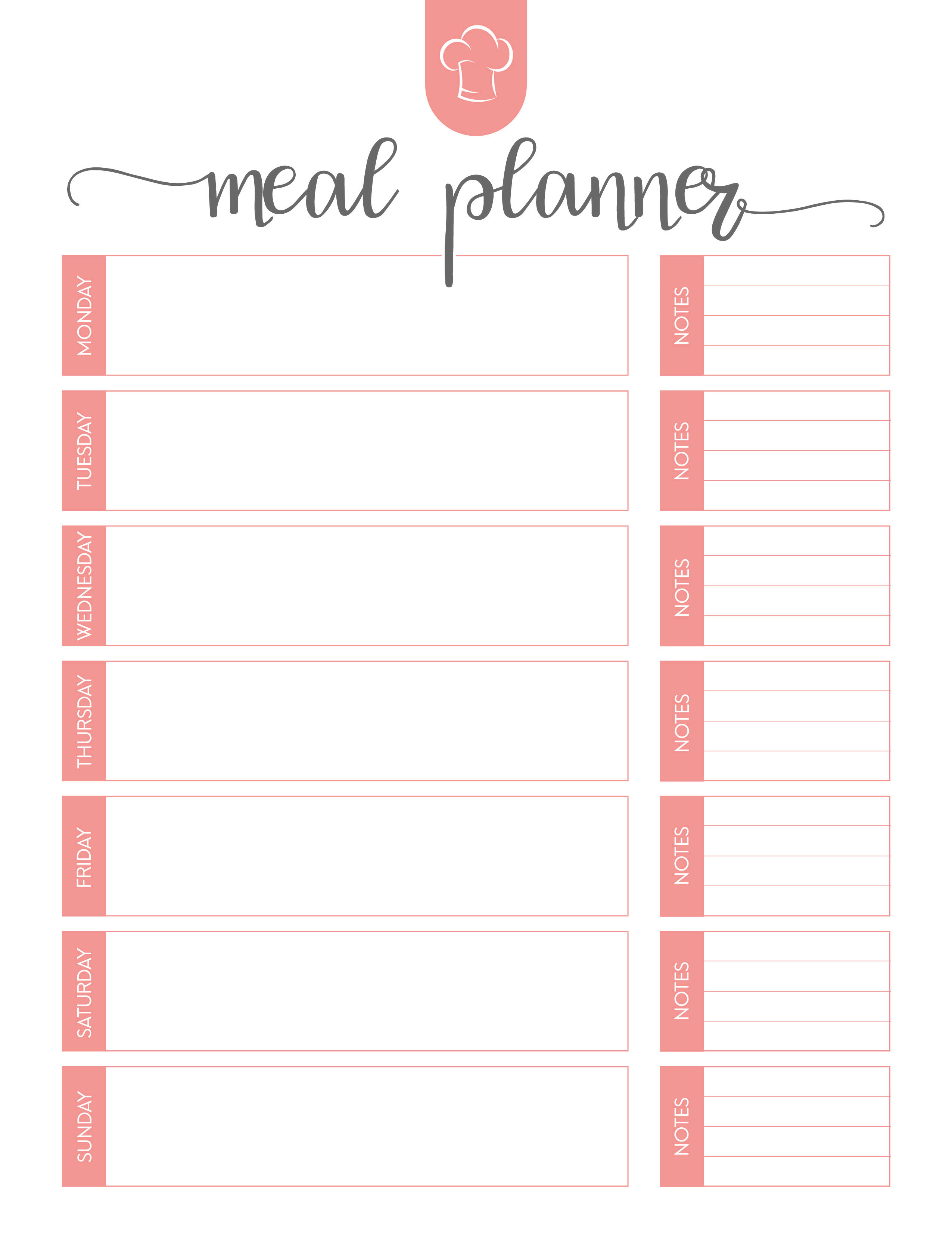 meal planners printables free