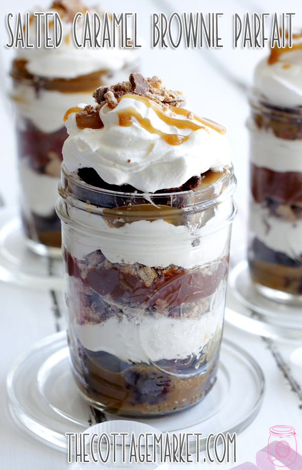 This layered salted caramel parfait looks delicious served in a mason jar. 