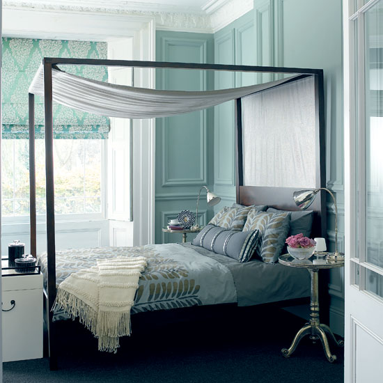 this aqua bedroom is subtle and bright - a perfect way to use this bold color