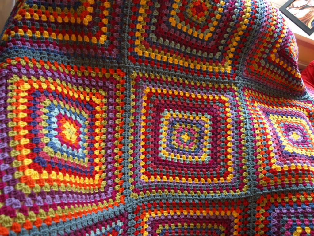 This exotic crocheted blanket is colorful and stands out. 