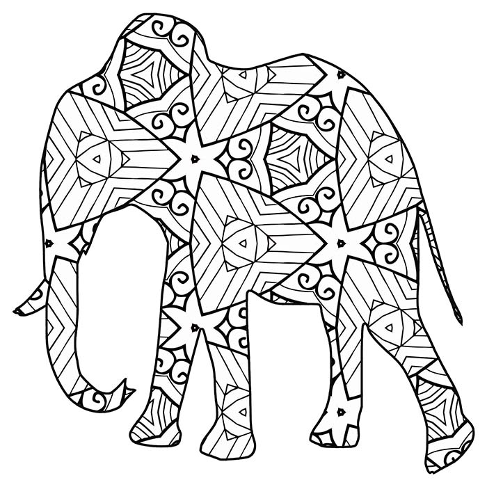 This geometric elephant is full of lines and shapes that are fun to color. 