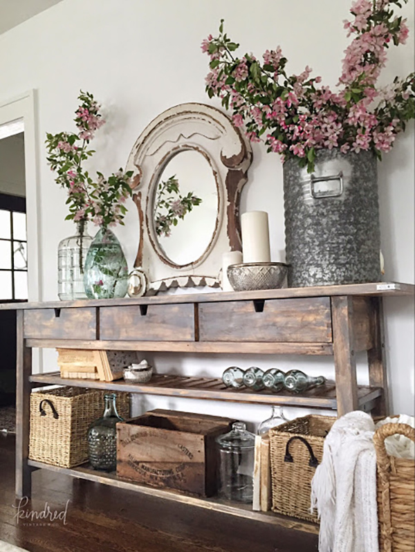 This simple IKEA sideboard storage was turned into this dream farmhouse creation
