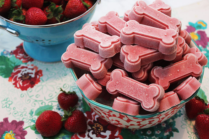 These strawberry banana frozen dog treats are a perfect summer snack for your precious pup!