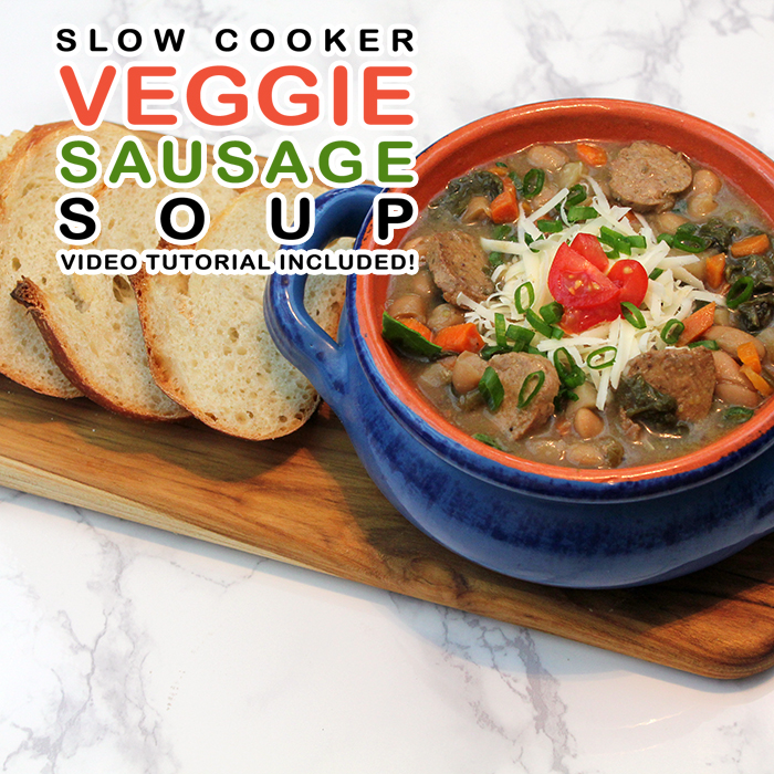 Slow Cooker Veggie Sausage Bean Soup // Video Tutorial Included!