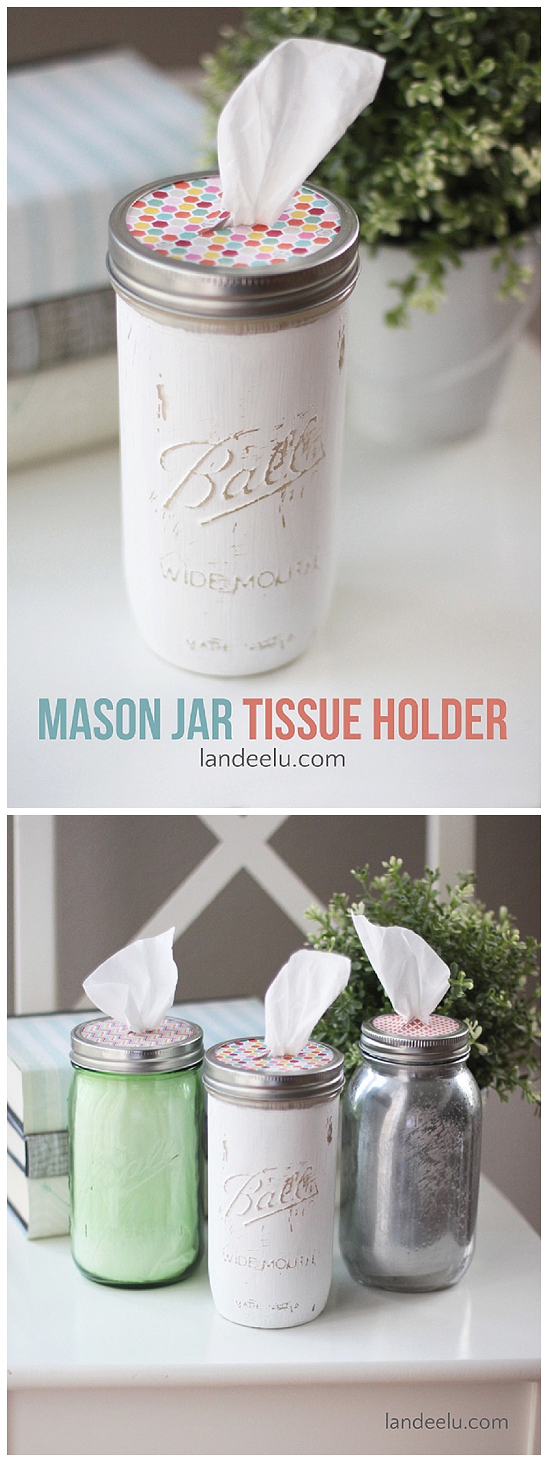 This DIY mason jar tissue holder is creative and easy to make. 