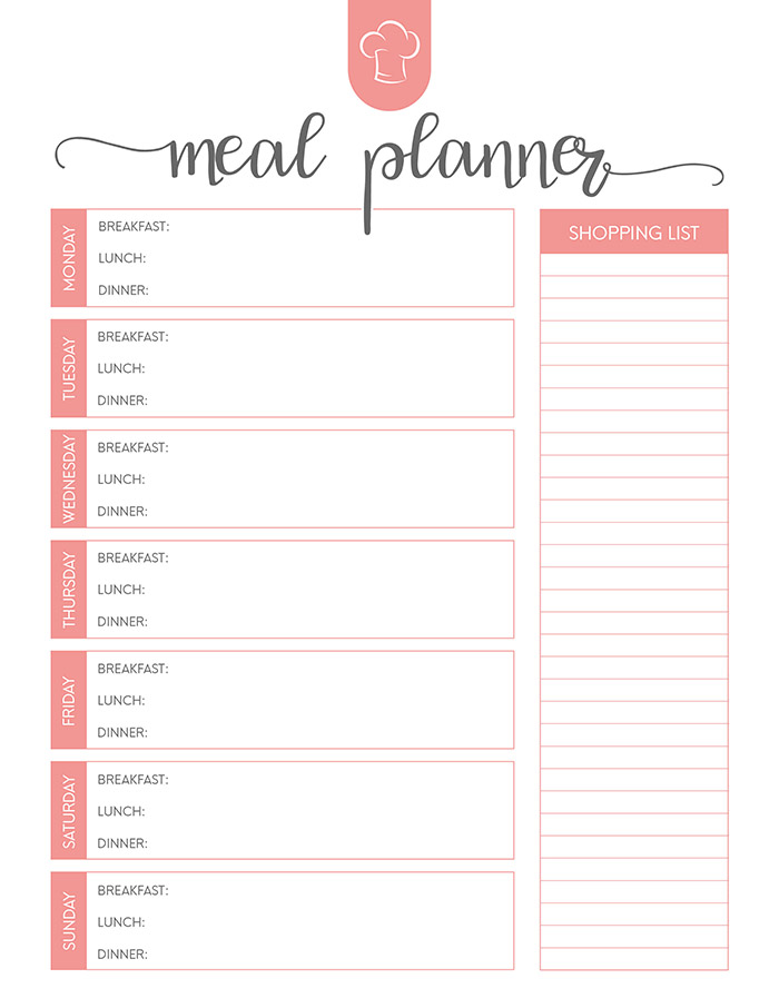 free printable meal planner template