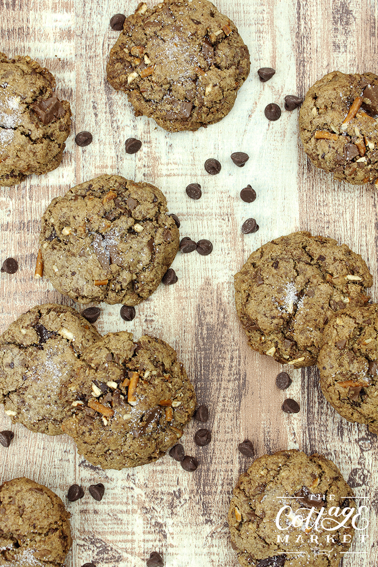 smashed pretzel pieces and sweet chocolate gives these cookies a sweet and salty taste
