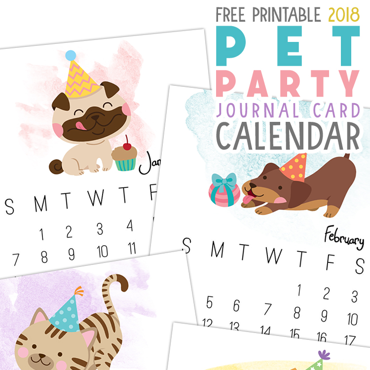 Cartoon Pet party Calendar - 2018 Printable Calendars Collection