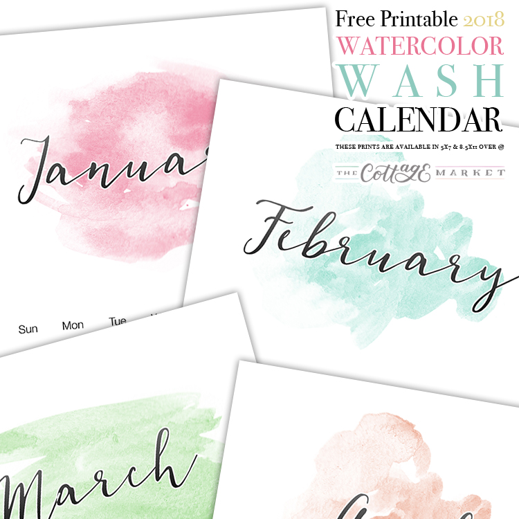 Watercolor Wash Printable Calendar - 2018 Printable Calendars Collection
