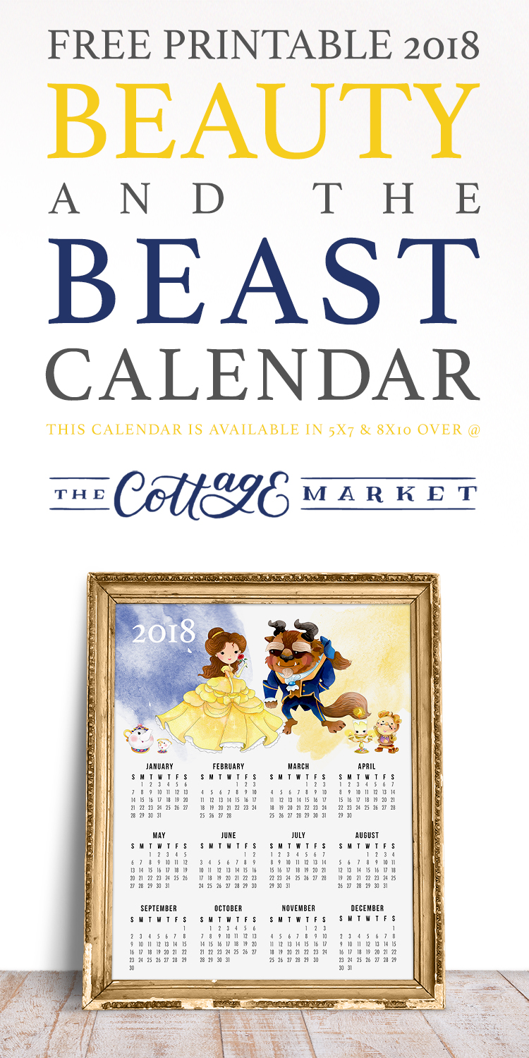 Free Beauty & The Beast Cartoon Calendar - 2018 Printable Calendars Collection