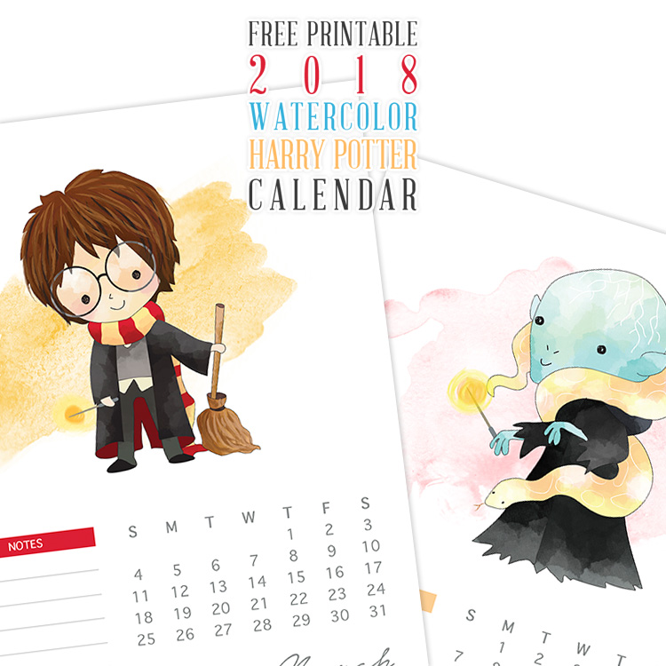 Watercolor Harry Potter Characters Calendar - 2018 Printable Calendars Collection