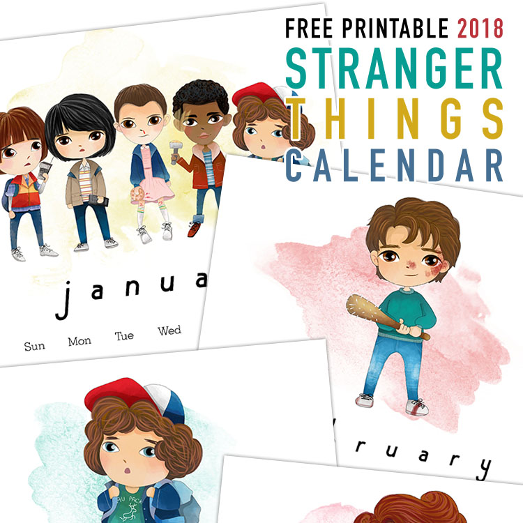 Free Stranger Things Cartoon Characters Calendar - 2018 Printable Calendars Collection