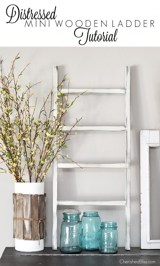 Use this tutorial to make your own DIY distressed mini wooden ladder. 