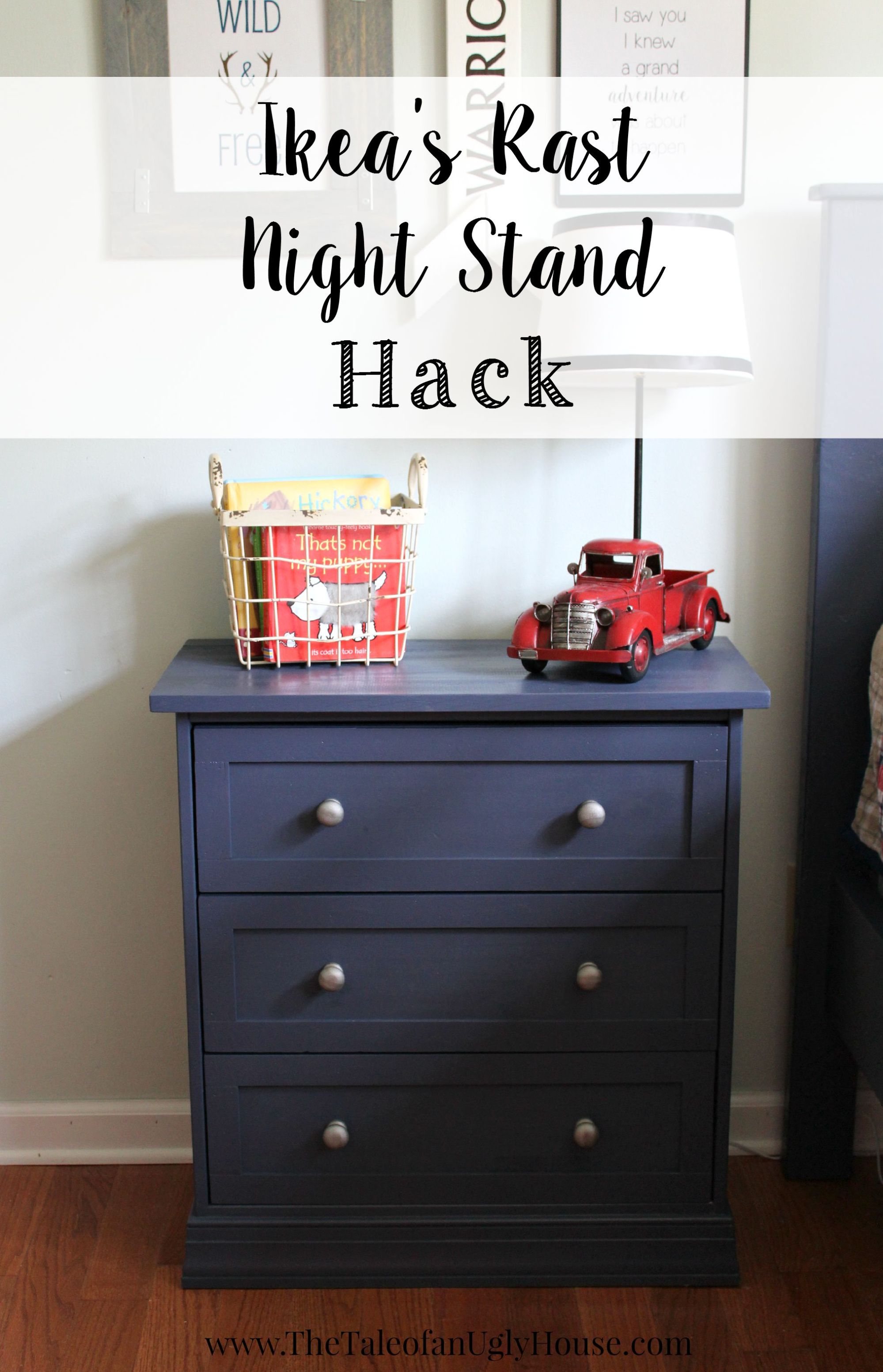 This rast nightstand painted blue with silver knobs is adorable. 