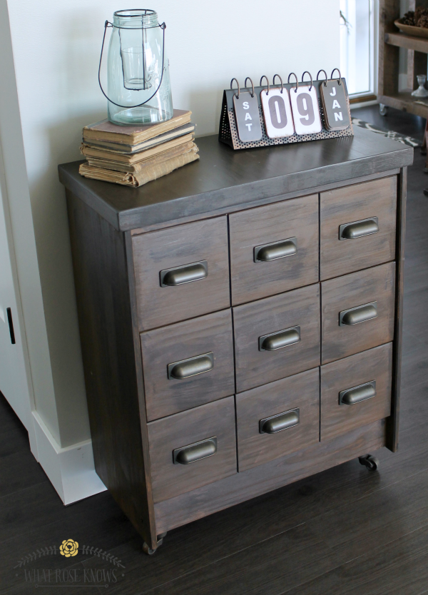This refinished apothecary cabinet adds a fun farmhouse style element to the home.