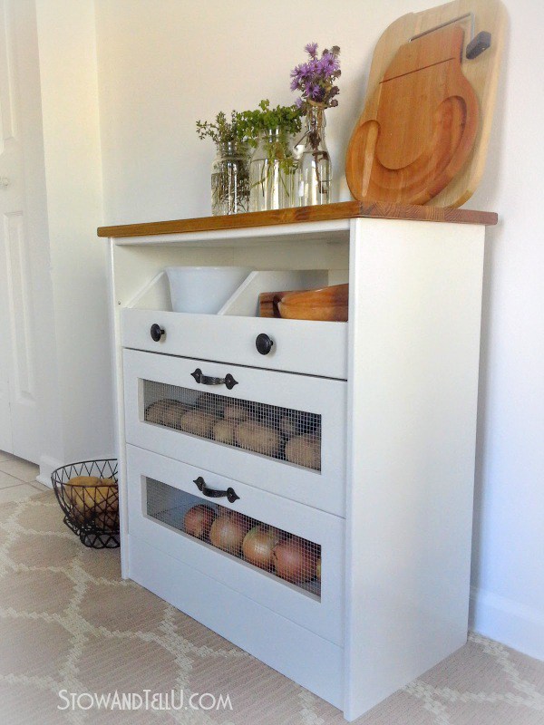 This versatile Ikea chest works great for holding vegetables and dishes.