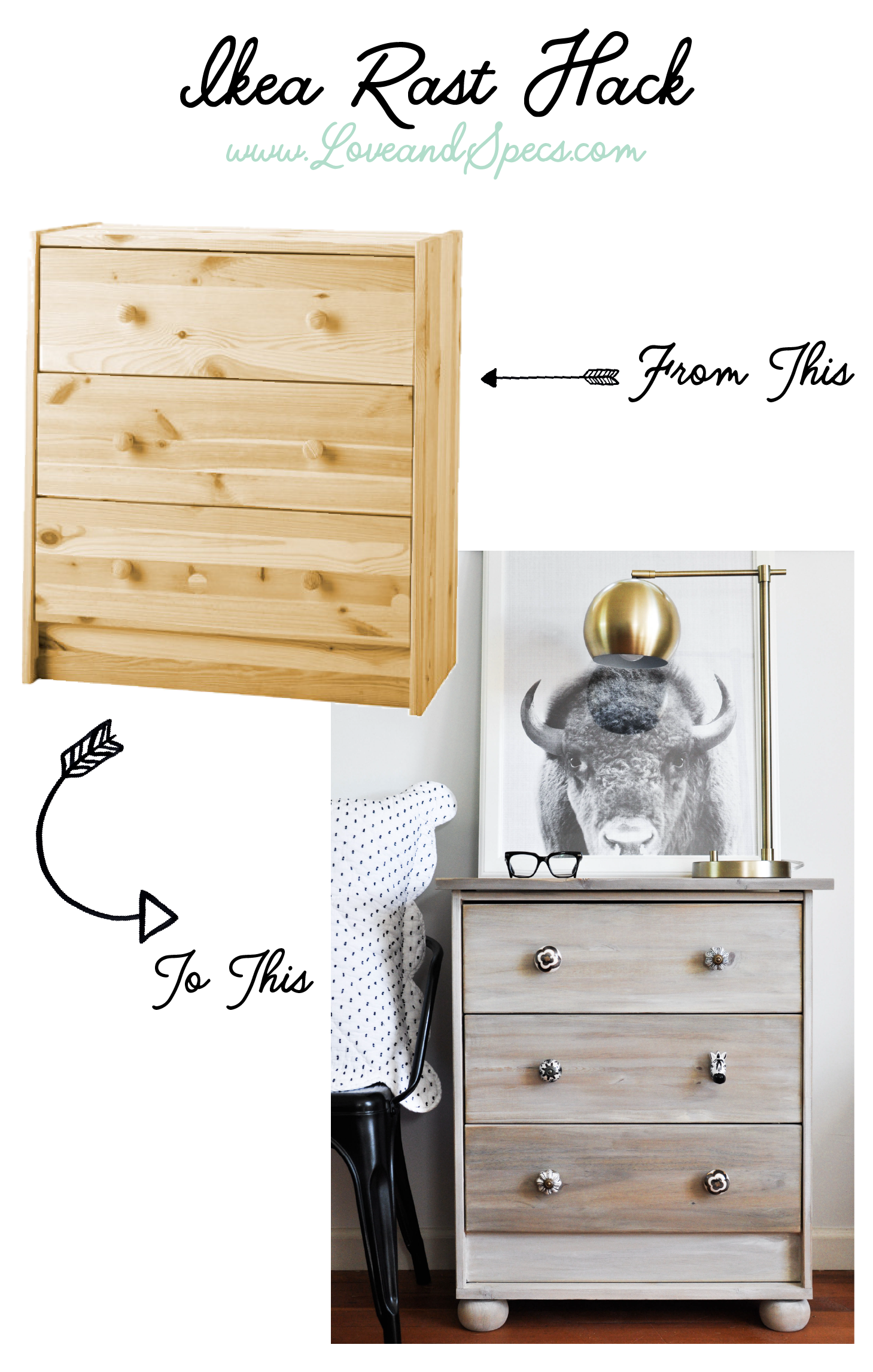 This transformed Ikea rast hack compliments the antique handles.