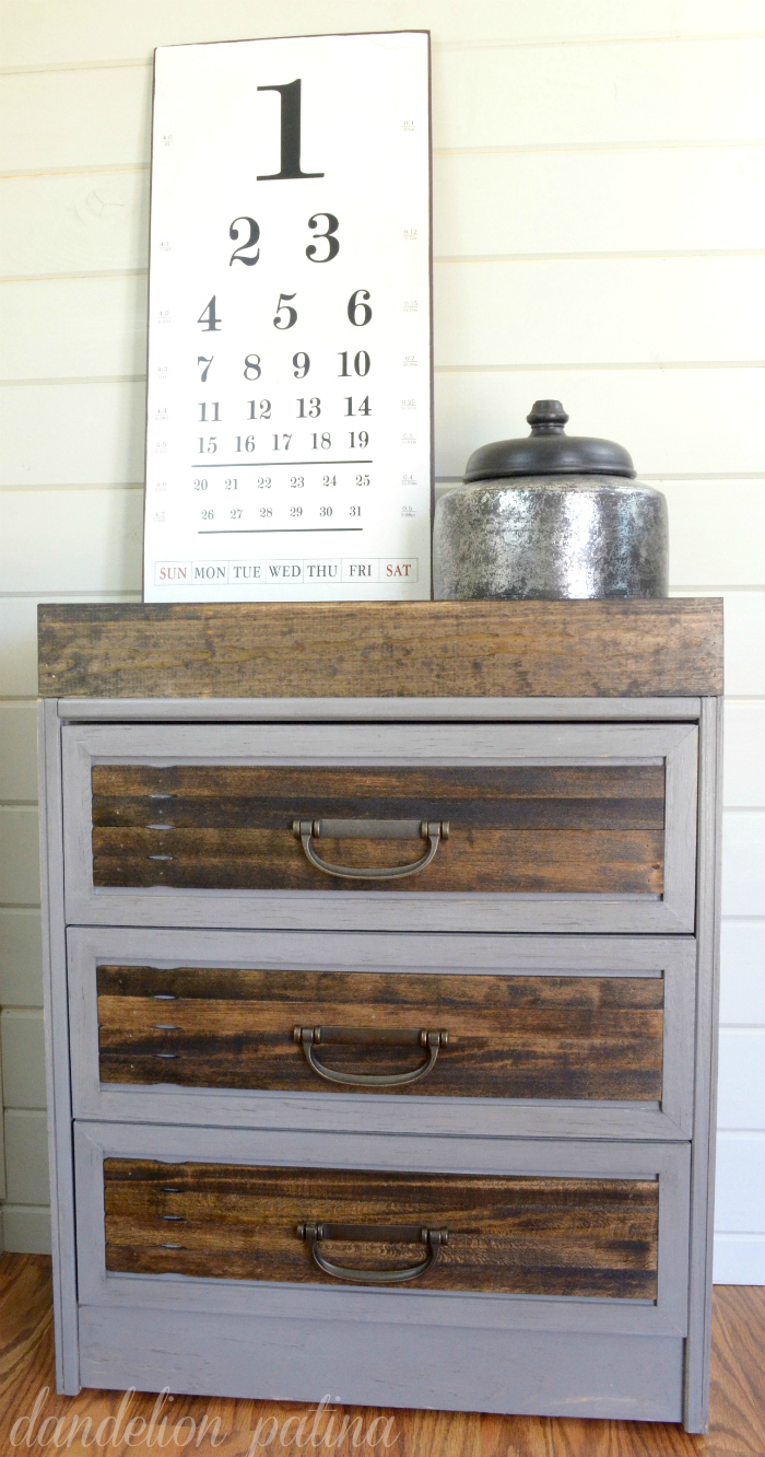 This unique chest painted purple and stained dark is farmhouse chic. 