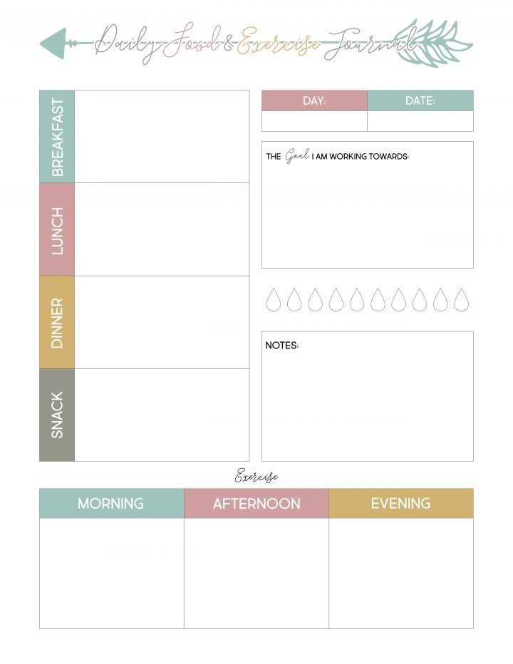 Use this printable sheet to track your daily food and exercise habits. 