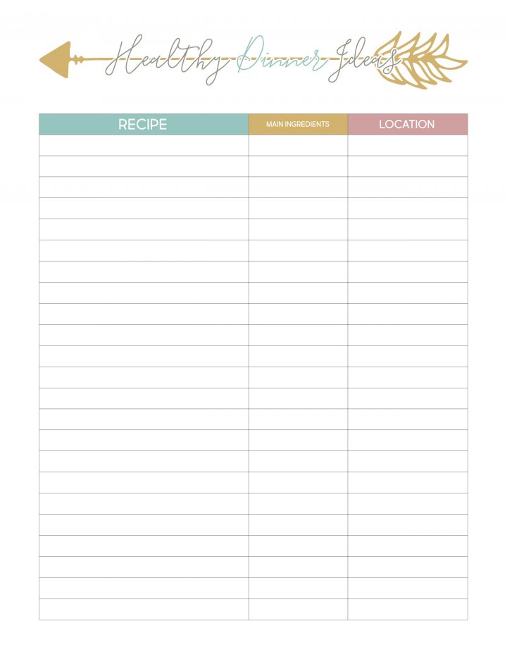 This printable sheet is great for tracking healthy dinner ideas. 
