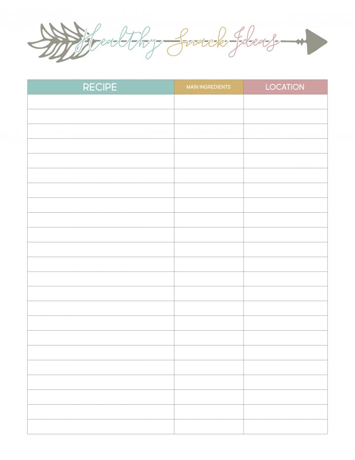 This printable is perfect for keeping track of healthy snack recipes.