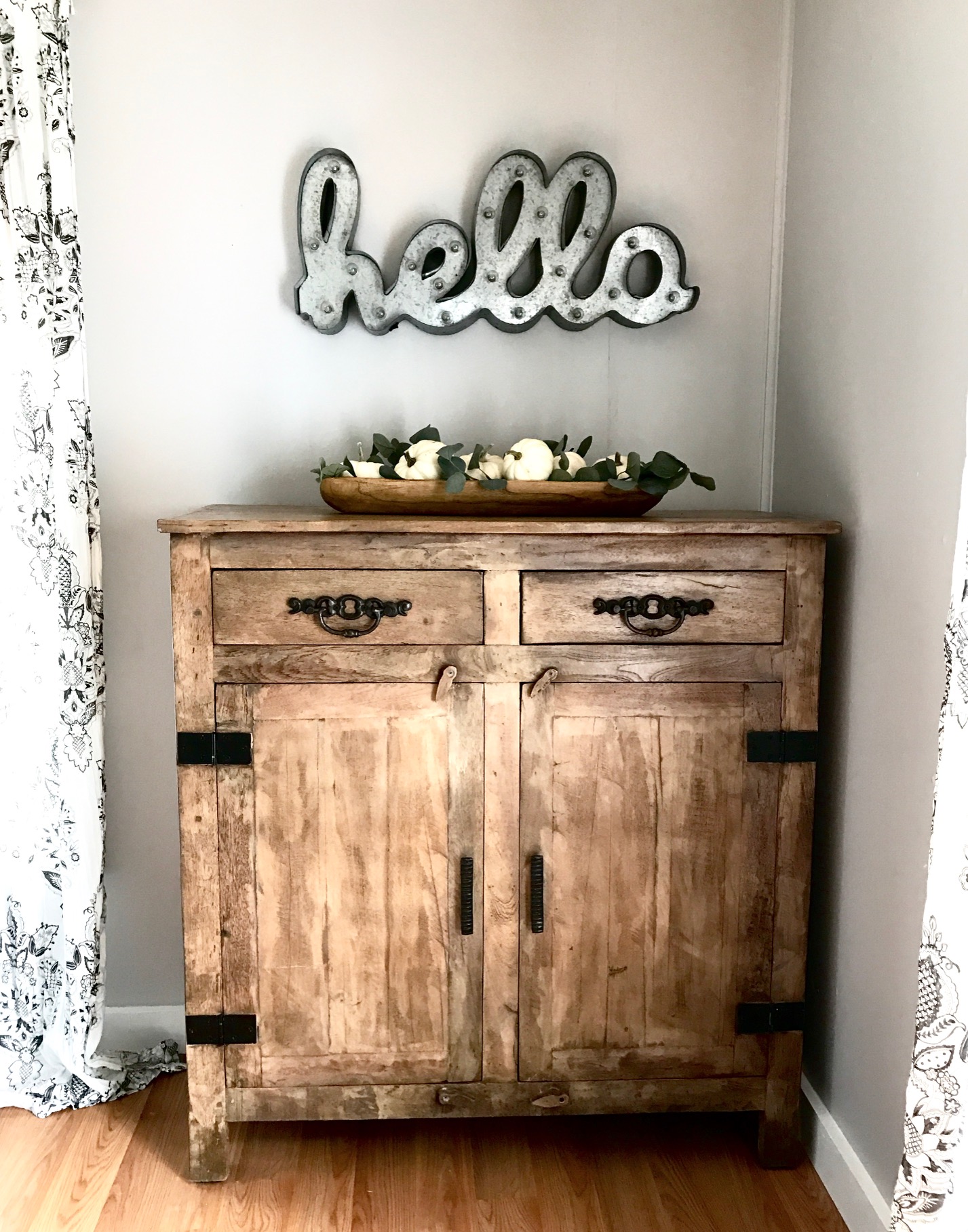 This stunning farmhouse dresser is far from missable in the corner - it's a fabulous DIY that any farmhouse lover would want