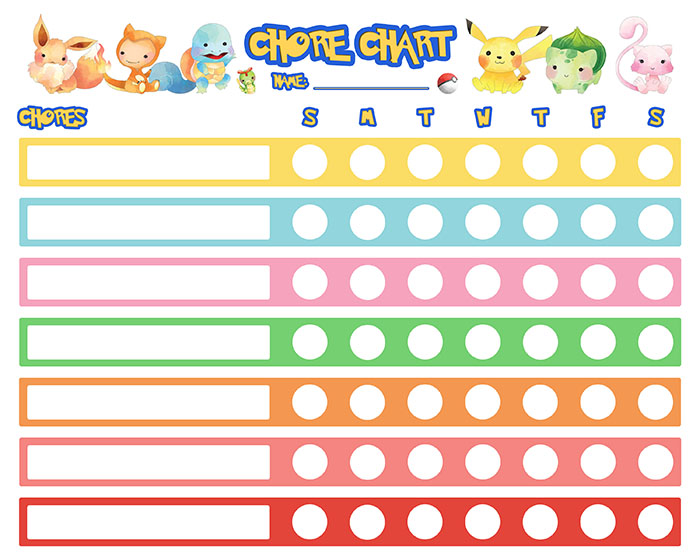 Pokemon Chore Chart