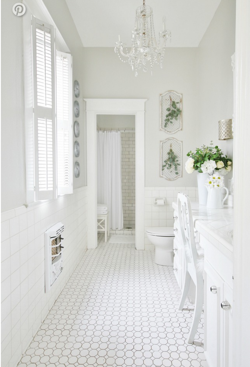 This simple bathroom space done in all white is clean and simplistic. 