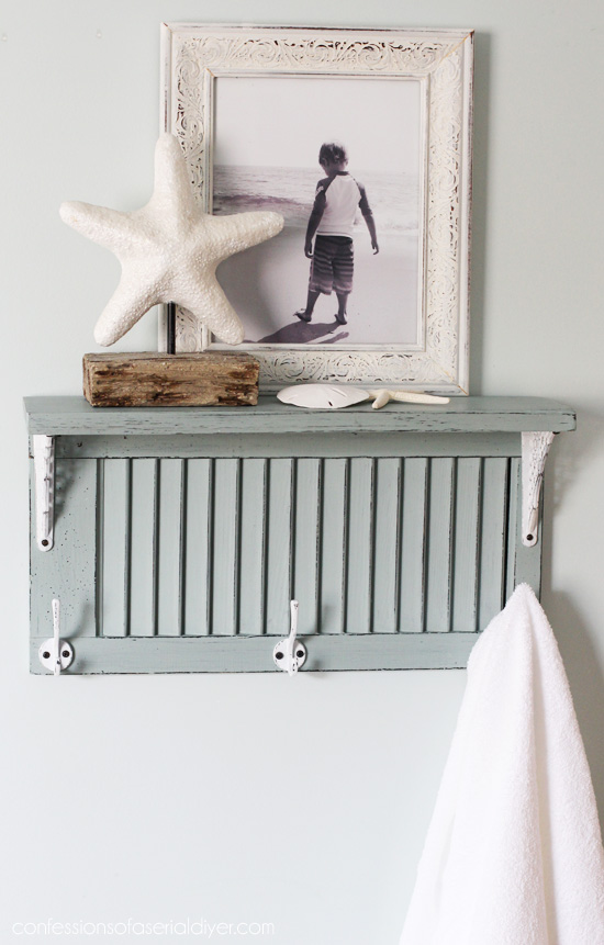 This shutter turned towel rack is beachy and great for storage. 