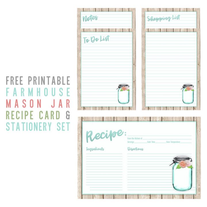 Free Printable Farmhouse Mason Jar Recipe Card and Stationery Set - The ...