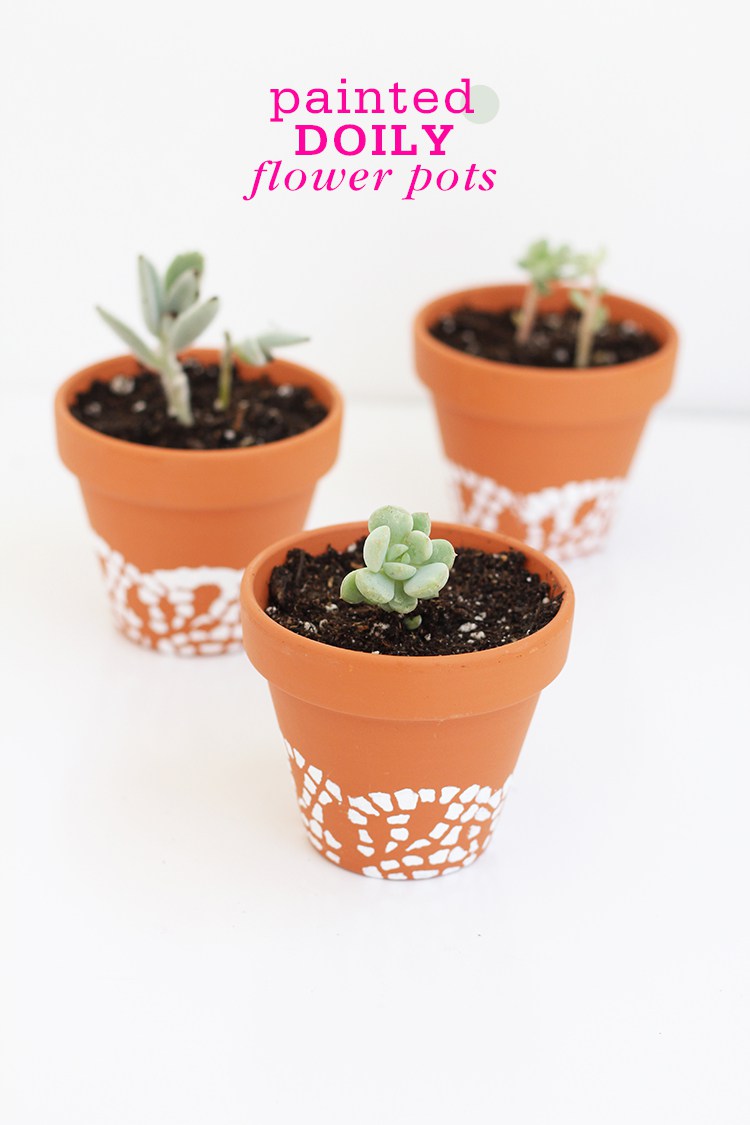 These DIY doily painted flower pots are unique and fun. 