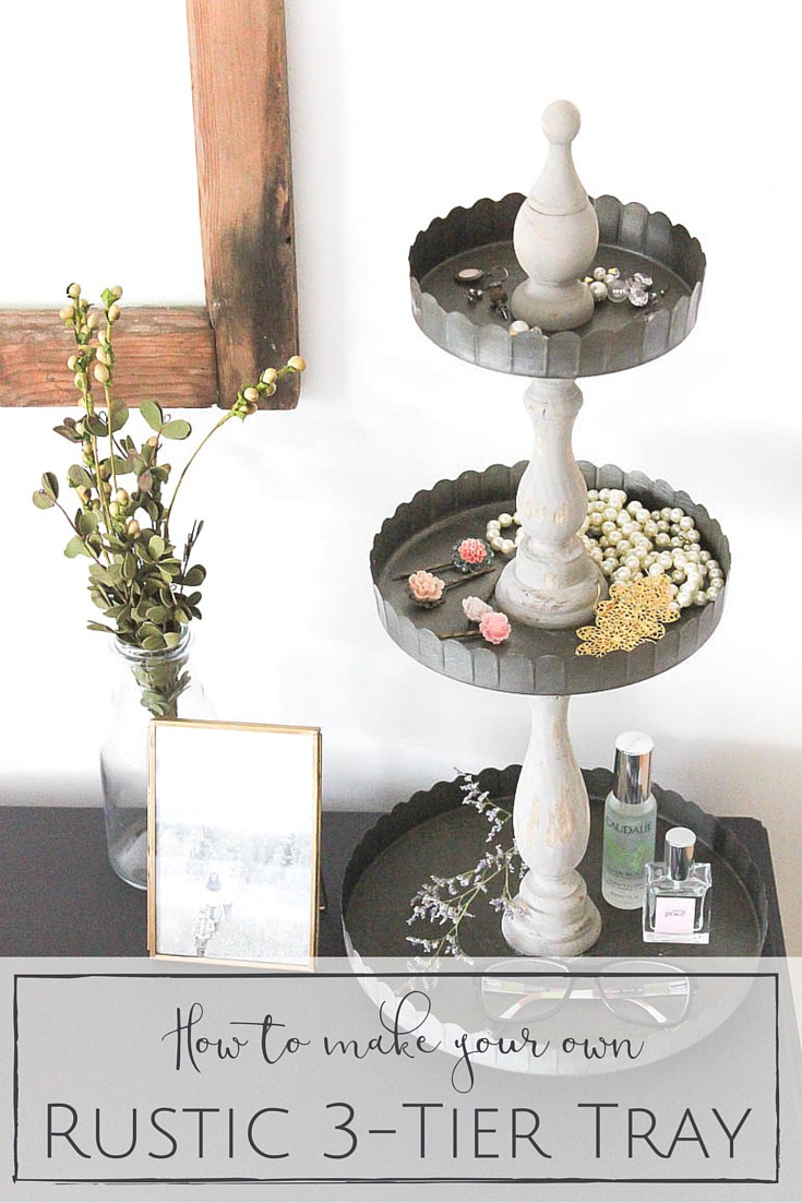 This rustic three tiered tray is a lovely mix of industrial and chic styles