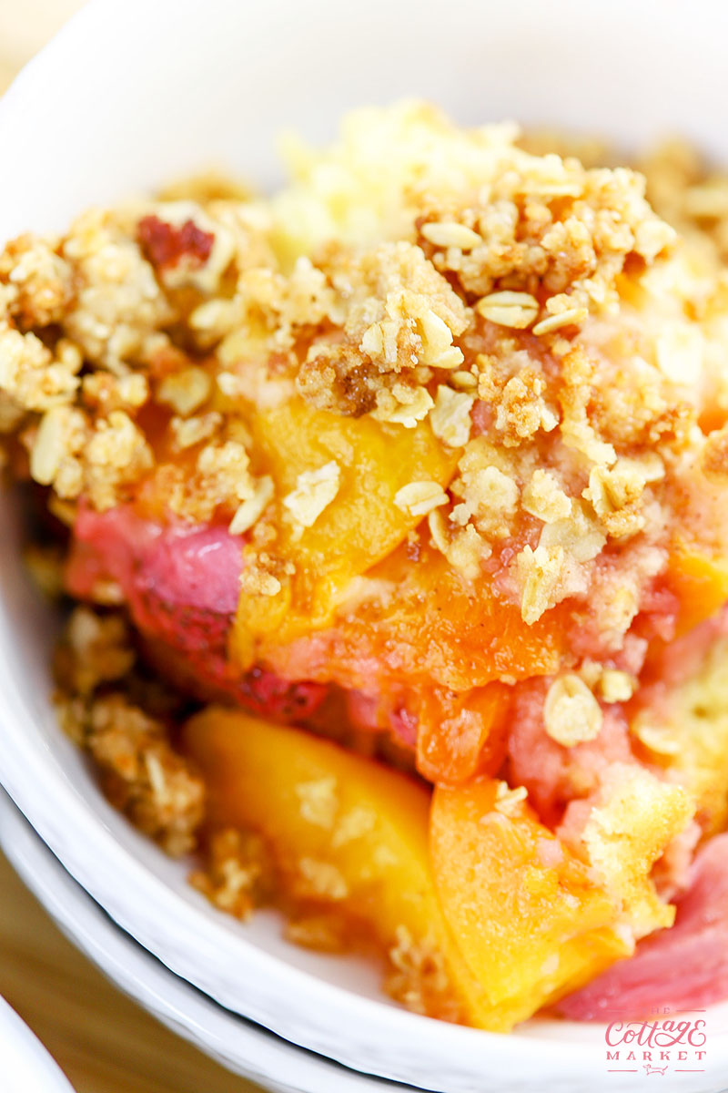 Looking for something quick, easy, sweet and delicious??? Well then whip up a Strawberry and Peach Dump Cake with a Crisp Topping! YUM!