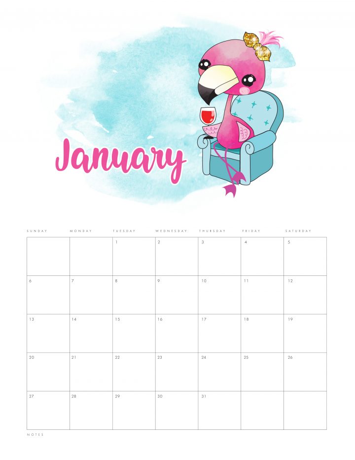 Free Printable 2019 Funny Flamingo Calendar that is waiting to become part of your New Year! Get organized and remember all those dates with a smile!