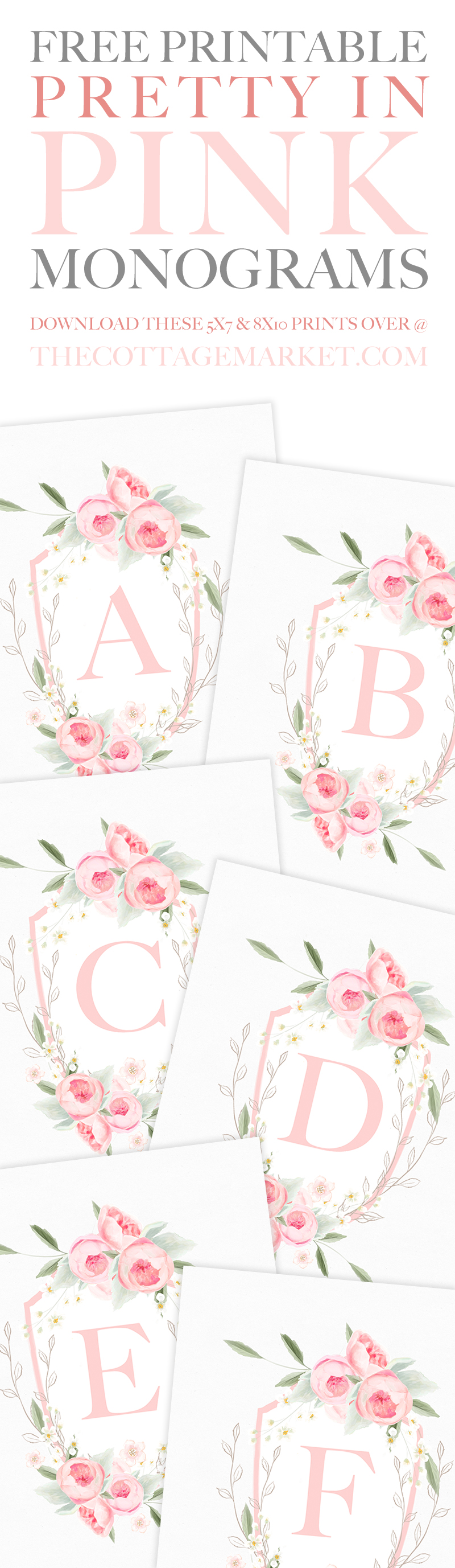 Pretty in Pink Free Printable Monograms are just waiting for you to print them out and create beautiful creations with them. From Banners to Cards... enjoy!