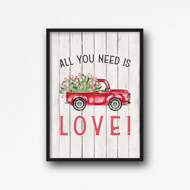 Free Printable Farmhouse Flower Truck Wall Art that will add a touch of charm to any room in the home. A great Valentine's Day piece of Wall Art or any day!