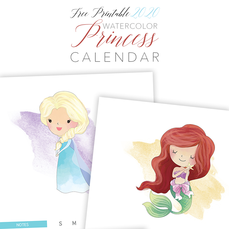 This Free Printable 2020 Watercolor Princess Calendar will bring you a full year of happiness and joy all while keeping you super organized and on time!