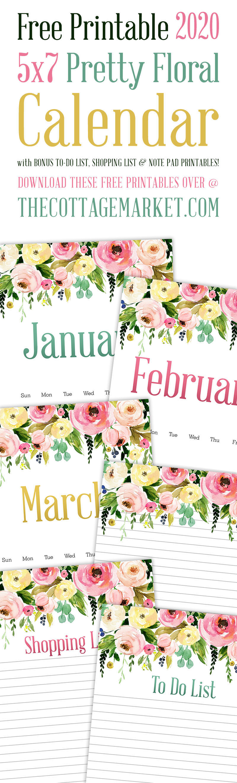 This Free Printable 2020 5X7 Pretty Floral Calendar is just what you need this upcoming year to stay organized.  You get a 12 Page Calendar, Note Page, To Do List and Shopping List!  ENJOY!