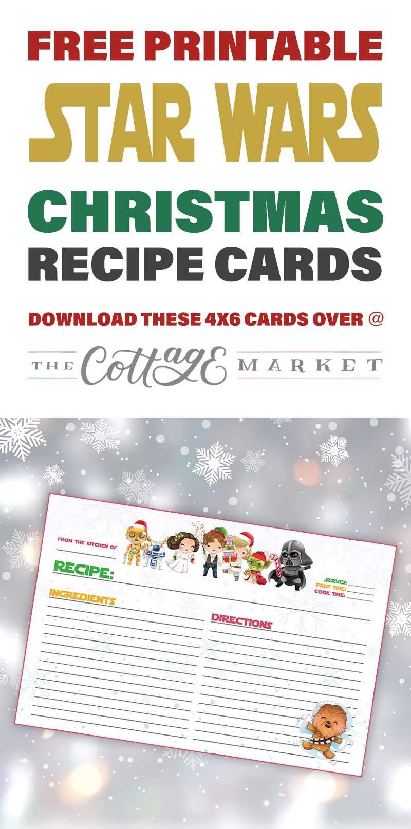 Free Printable Star Wars Christmas Recipe Card is what is on the Free Printable Menu today at The Cottage Market.  Share all your Holiday Special Recipes with Friends and Family!