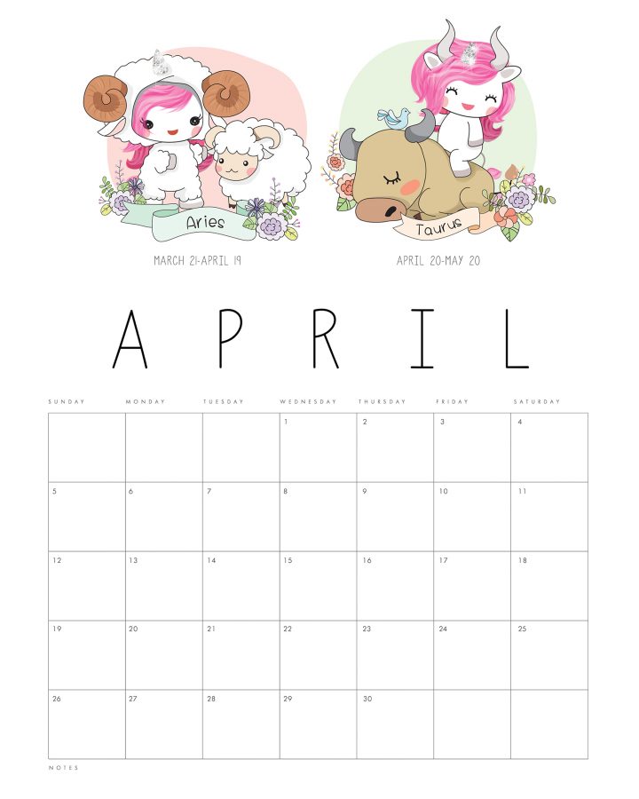 FREE PRINTABLE 2020 ZODIAC SIGN KAWAII UNICORN CALENDAR - The Cottage Market