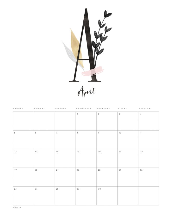 This Free Printable 2020 Elegant Monogram Calendar will bring a touch of Elegance and Organization into your whole year! A Minimalist look with just a little extra!