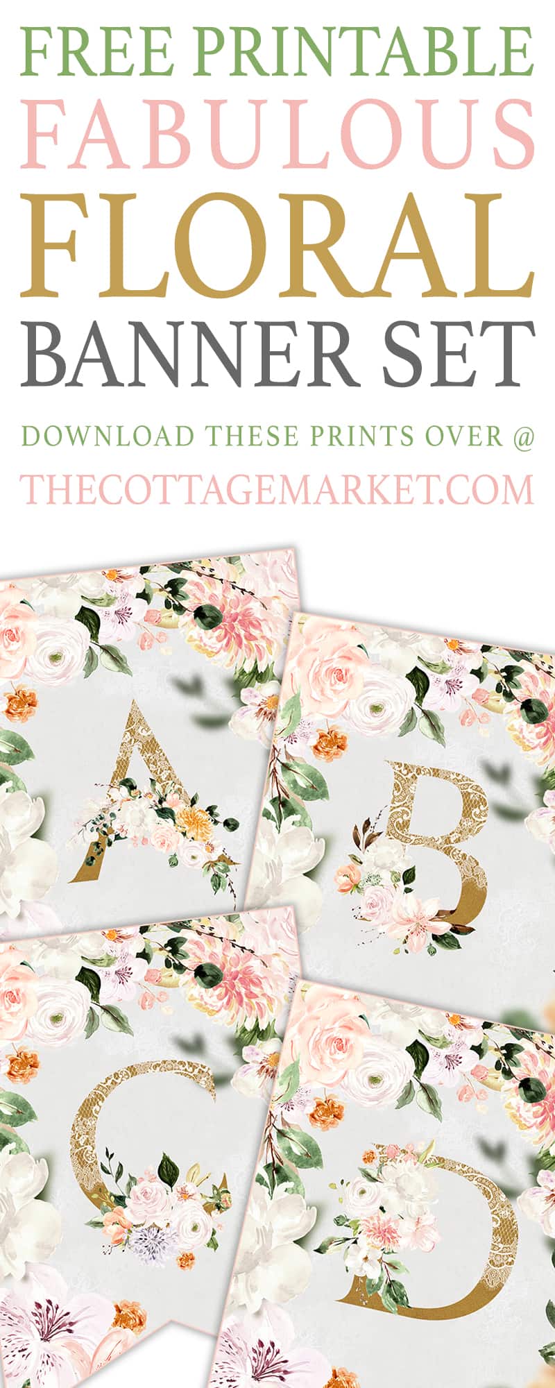 This Free Printable Fabulous Floral Banner Set is waiting for you to create the most amazing Banner for your next celebration.  Perfect for a Wedding, Baby Shower, Birthday,