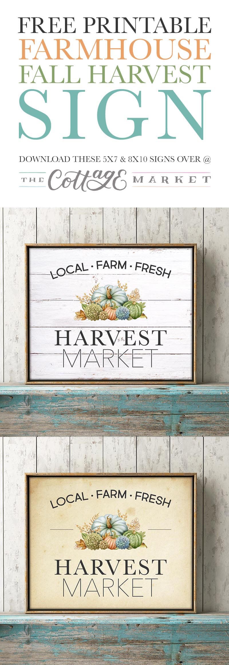 This Free Printable Farmhouse Fall Harvest Sign will bring a smile to your Wall, Gallery Wall, Vignette and more this Fall Season.  Comes in 2 sizes and 4 styles... ready to be framed!