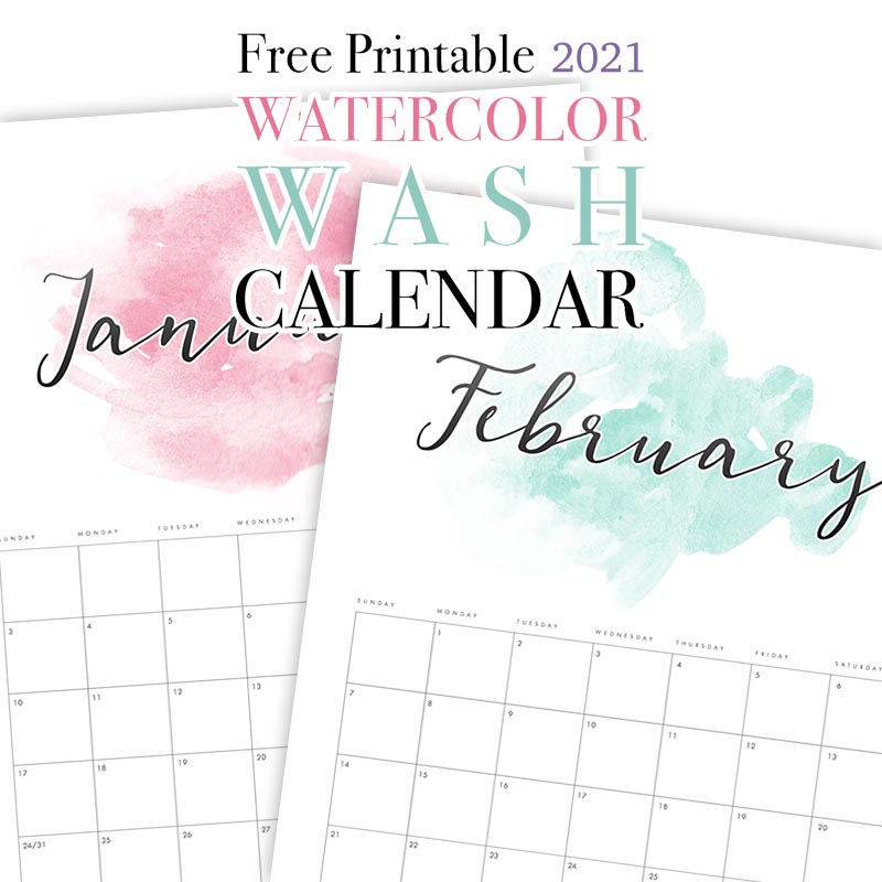 This fun Free Printable 2021 Watercolor Wash Calendar is going to look amazing anywhere you use it!  It is fun... happy and oh so pretty!  Let it keep your organized all year round!