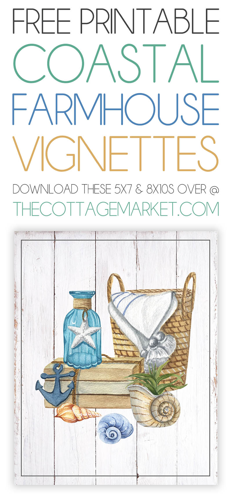These Free Printable Coastal Farmhouse Vignettes are going to look amazing in your home.  A perfect little touch for the walls, gallery wall, vignettes and more.
