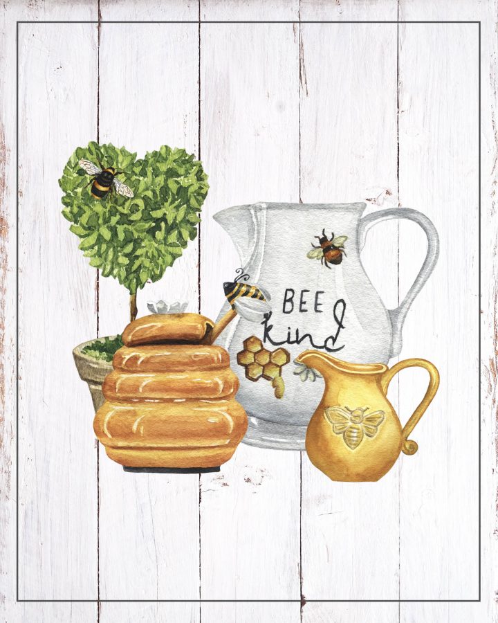 These Free Printable Farmhouse Honey Bee Vignettes are going to add a touch of  Charm to your Home for sure.