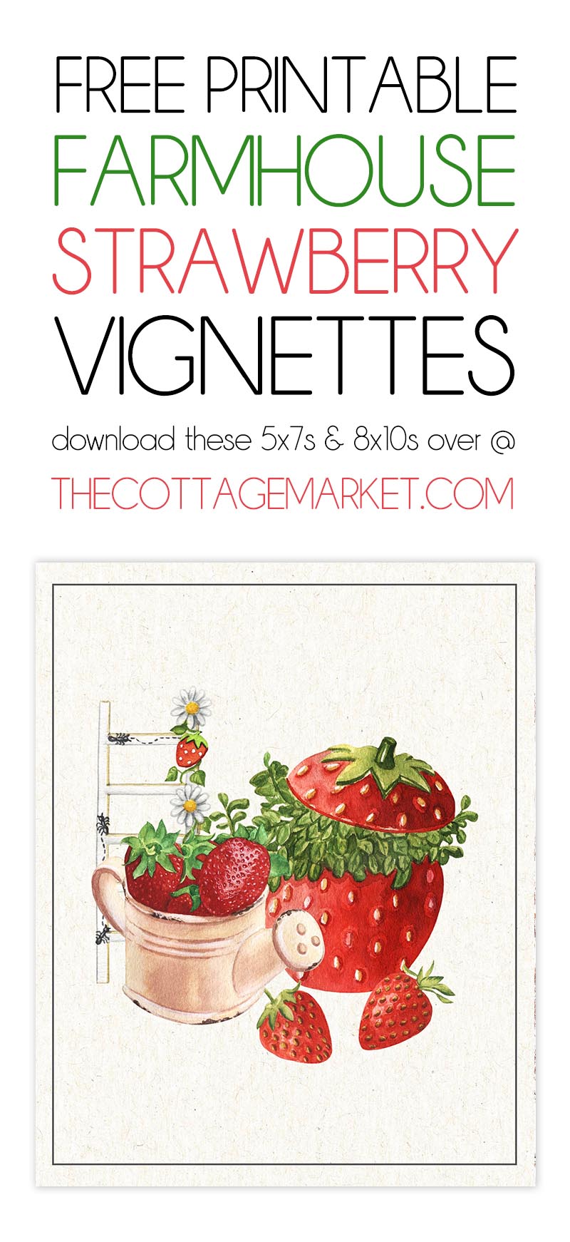 These Free Printable Farmhouse Strawberry Vignettes are going to add a touch of  Charm to your Kitchen for sure.