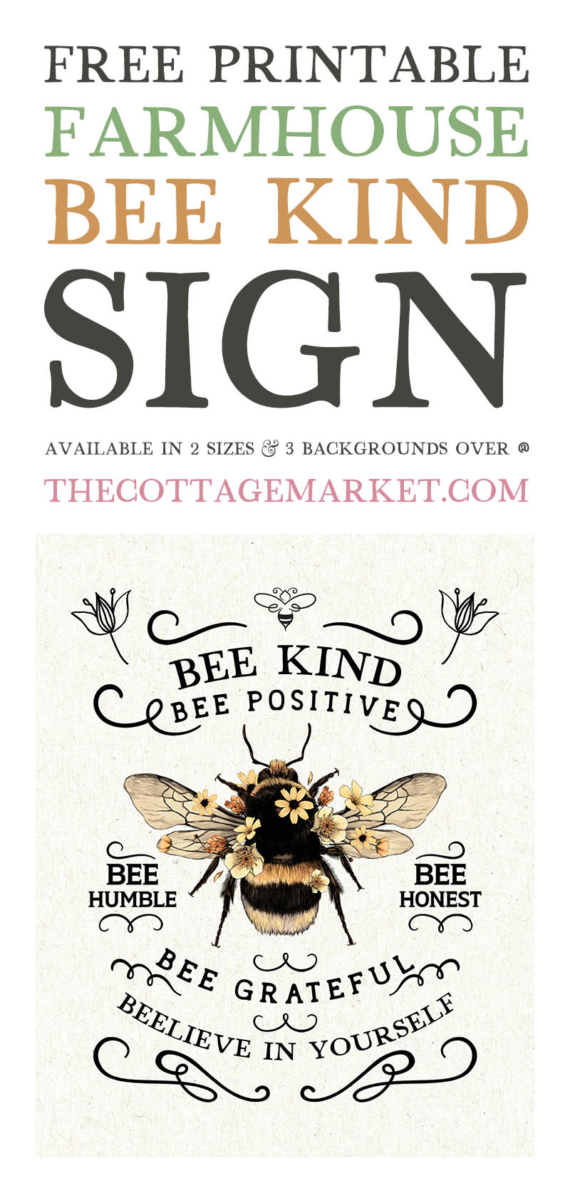 This Free Printable Farmhouse Bee Kind Sign will bring instant charm and extra love to your home.