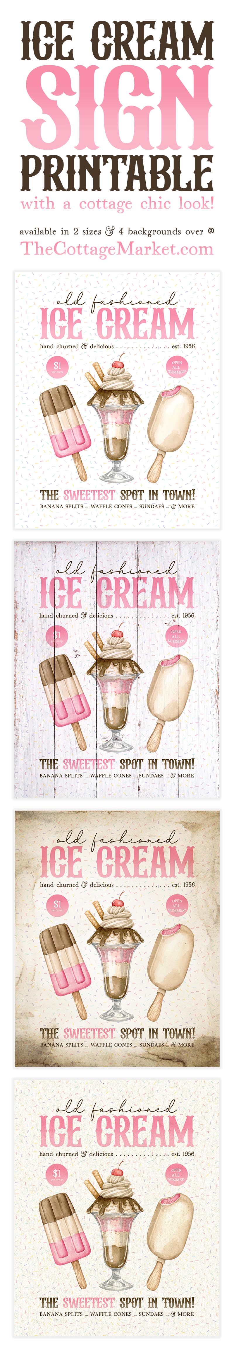 This beautiful Ice Cream Printable Sign with a Cottage Chic Look is just waiting to become part of your Kitchen Gallery Wall or maybe Vignette!